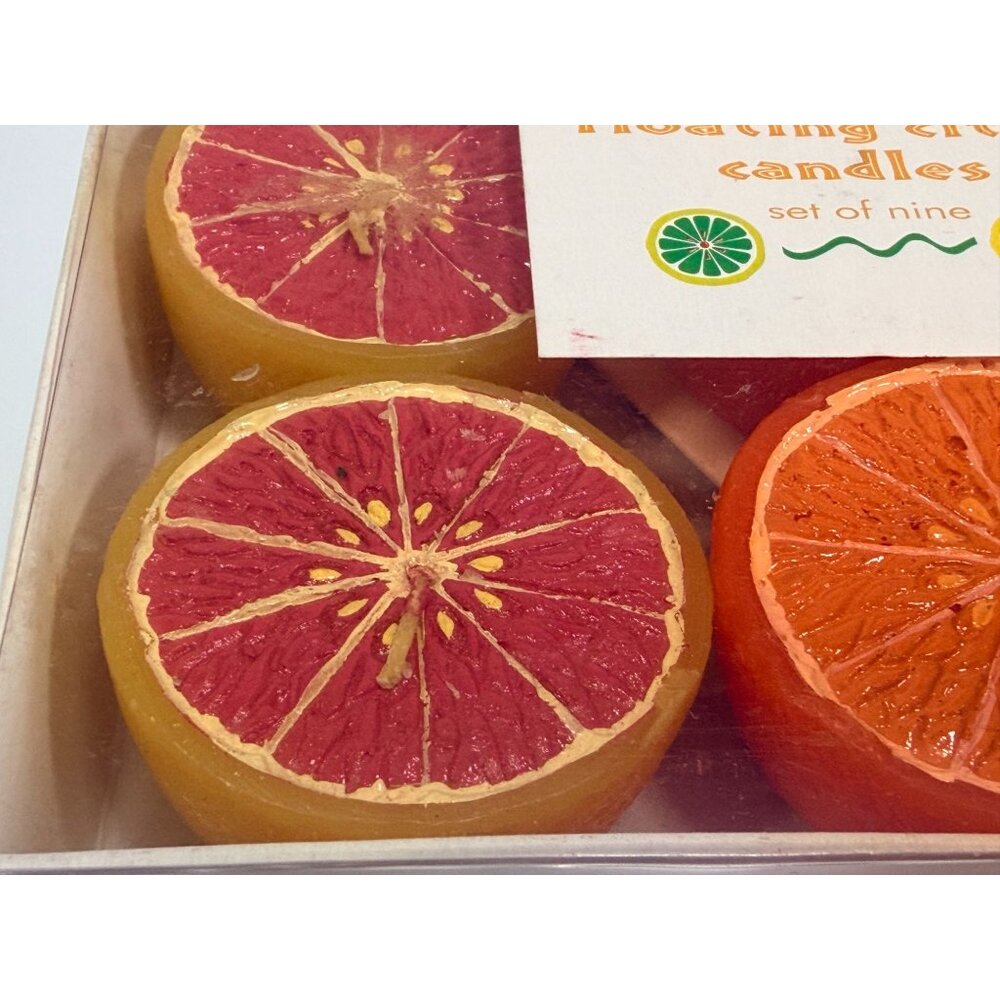 Vintage NIB Tag Floating Citrus Candles Set Of 9 Grapefruit Lime & Orange Fruit - Picture 4 of 8